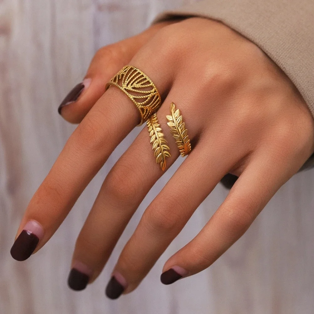 Bohemian Style Vintage Plant Leaves Adjustable Set of Rings - Picture 1 of 3